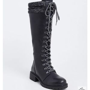 NEW Torrid Black Sweater-Trimmed Knee Combat Boots - Size 9